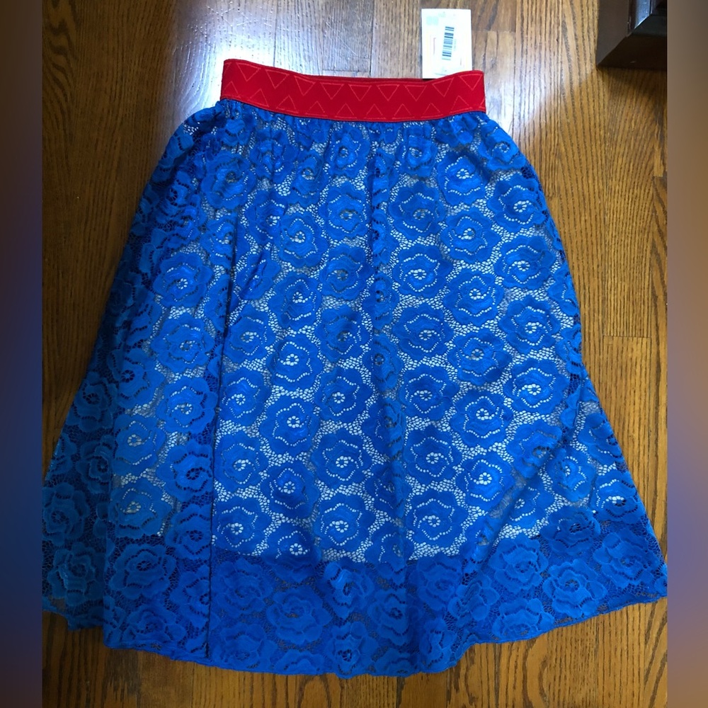 NWT  LULAROE Blue Lace Lola Skirt  Size XXS